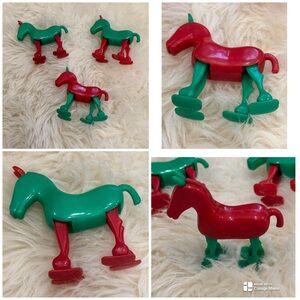 Vtg 50s 3pc Thomas Toy plastic jersey Jessie walking horse. Made by Thomas Toy